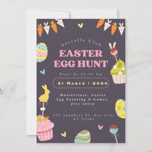 Easter Egg Hunt Invitation, Easter Bunny Invit Kaart (Voorkant)