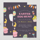 Easter Egg Hunt Invitation, Easter Bunny Invit Kaart (Voorkant / Achterkant)