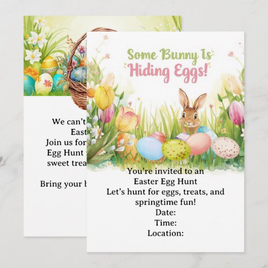 Easter Egg Hunt Invitation – Spring Easter Party Kaart (Voorkant / Achterkant)
