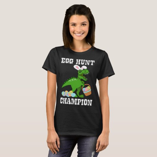 Easter EGG HUNT KAMPIOEN T Rex Dinosaur Bunny Funn T-shirt (Voorkant volledig)