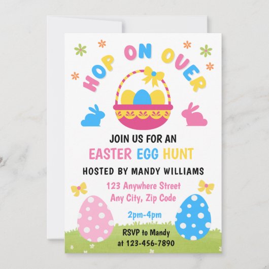 Easter Egg Hunt Kids Pastel Blue Pink Invite Kaart (Voorkant)