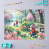 Easter Egg Hunt Kinderen en Roze Tulpen Tissuepapier (Craft)
