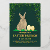 Easter Egg Hunt Spring Brunch Cute Bunny Eggs Gold Folie Uitnodiging (Voorkant)