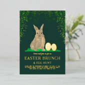 Easter Egg Hunt Spring Brunch Cute Bunny Eggs Gold Folie Uitnodiging (Staand Voorkant)