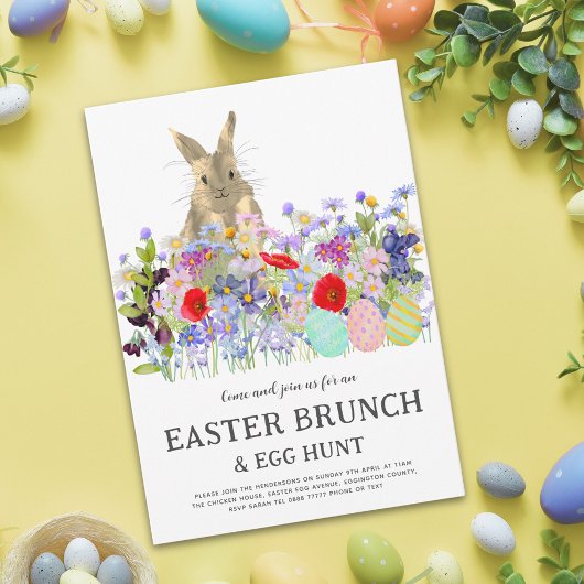 Easter Egg Hunt Spring Brunch Cute Bunny Floral Kaart