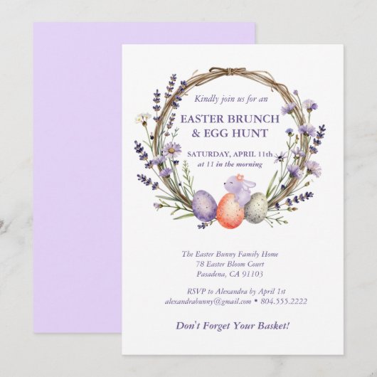 Easter Egg Hunt Watercolor Lavender Cute Bunny Kaart (Voorkant / Achterkant)