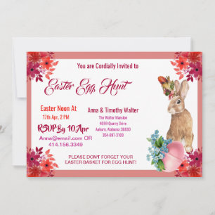 Easter Egg Hunt Waterverf Floral Bunny Invitation Notitiekaartje