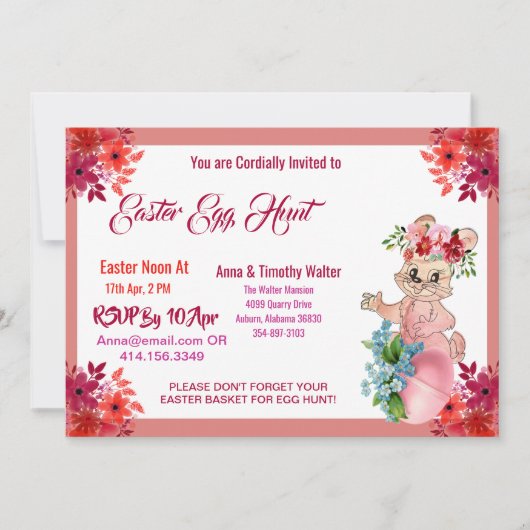 Easter Egg Hunt Waterverf Floral Bunny Kind nodigt Notitiekaartje (Voorkant)