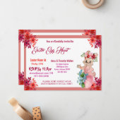 Easter Egg Hunt Waterverf Floral Bunny Kind nodigt Notitiekaartje (Voorkant / Achterkant in situ)