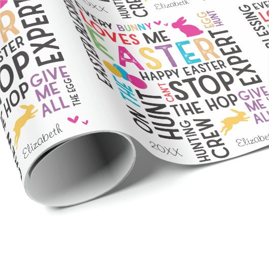 Easter Egg Hunt Word Cloud Pattern Kind Name White Cadeaupapier (Rol Hoek)