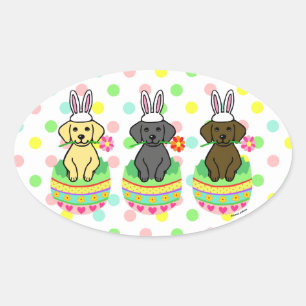 Easter Egg Lab Puppies Cartoon Ovale Sticker