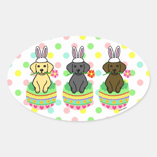 Easter Egg Lab Puppies Cartoon Ovale Sticker (Voorkant)