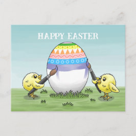 Easter egg painted by the chickens feestdagenkaart