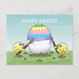 Easter egg painted by the chickens feestdagenkaart