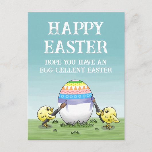 Easter egg painting chickens feestdagenkaart (Voorkant)