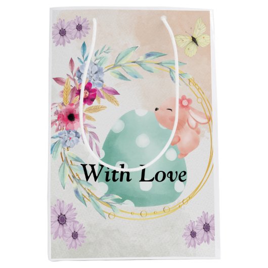Easter egg with bunny on top in floral ring medium cadeauzakje (Voorkant)