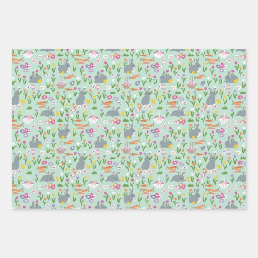 Easter Eggs Bunnies & Carrots Easter Patterns Inpakpapier Vel (Voorkant 2)