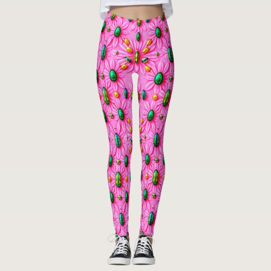 EASTER EGGS ~ Floral Pink 3D ~  Leggings (Voorkant)