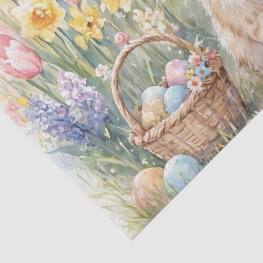 Easter Eggs Tulips and Cute Cat  Tissuepapier (Detail)