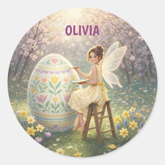 Easter Fairy Painting Egg Spring Ronde Sticker (Voorkant)
