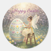 Easter Fairy Painting Egg Spring Ronde Sticker (Voorkant)