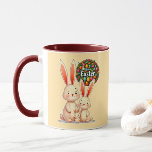 Easter Family – Cute Bunny Celebration - caneca Mok (Met donut)