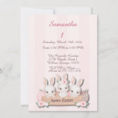 Easter First Birthday Invite - Kawaii Bunnies  Kaart (Voorkant)