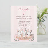 Easter First Birthday Invite - Kawaii Bunnies  Kaart (Staand voorkant)