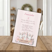 Easter First Birthday Invite - Kawaii Bunnies  Kaart
