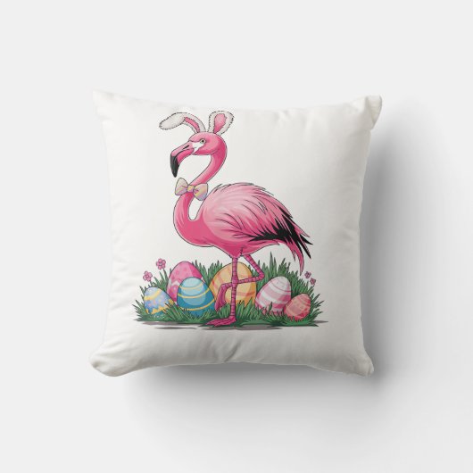 Easter Flamingo T-Shirt Kussen (Voorkant)