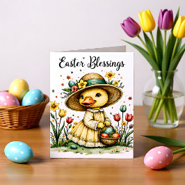 Easter, Floral Duck Greeting & Note Card Notitiekaartje