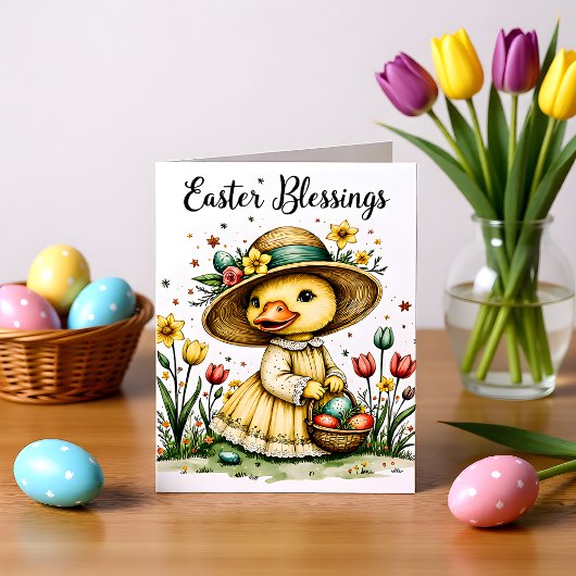 Easter, Floral Duck Greeting & Note Card Notitiekaartje