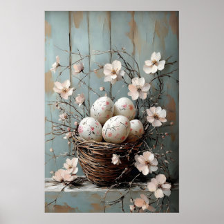 Easter Flower Basket, Spring Print, Vintage Easter Poster