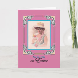 Easter for Wife -Vintage Lady with Bonnet and Poem Feestdagen Kaart
