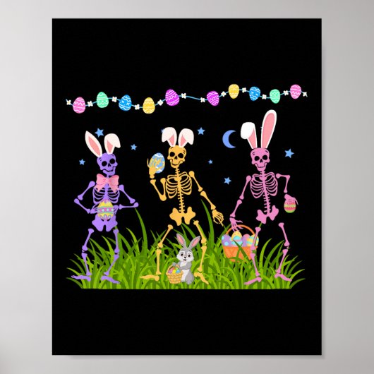 Easter Funny Skeletons Dansen Bunny Vrouwen Mannen Poster (Voorkant)