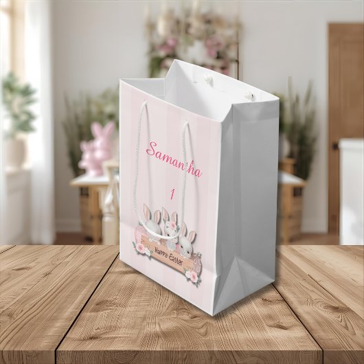 Easter Gift Bag - Kawaii Bunnies & Pastel Roses Medium Cadeauzakje
