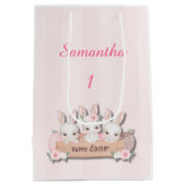 Easter Gift Bag - Kawaii Bunnies & Pastel Roses Medium Cadeauzakje (Achterkant)