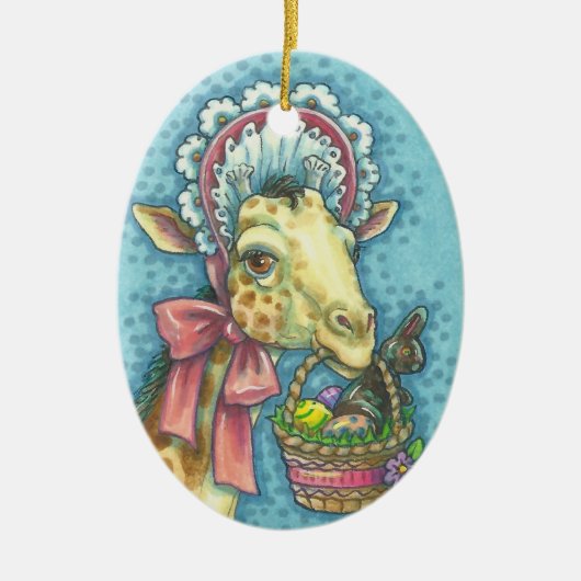 EASTER GIRAFFE ORNAval Keramisch Ornament (Voorkant)