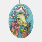EASTER GIRAFFE ORNAval Keramisch Ornament (Achterkant)