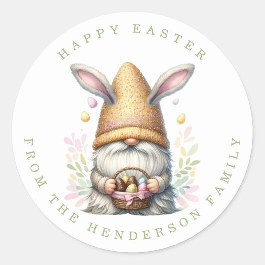 Easter Gnome gepersonaliseerde naam ronde Stickers (Voorkant)