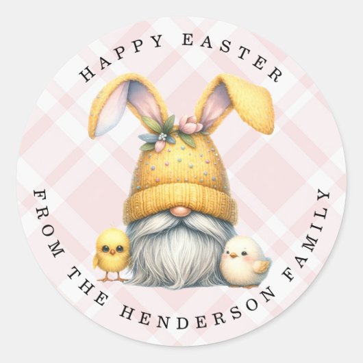Easter Gnome gepersonaliseerde naam ronde Stickers (Voorkant)