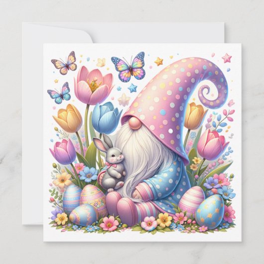 Easter Gnome with Bunny and Spring Flowers  (Voorkant)