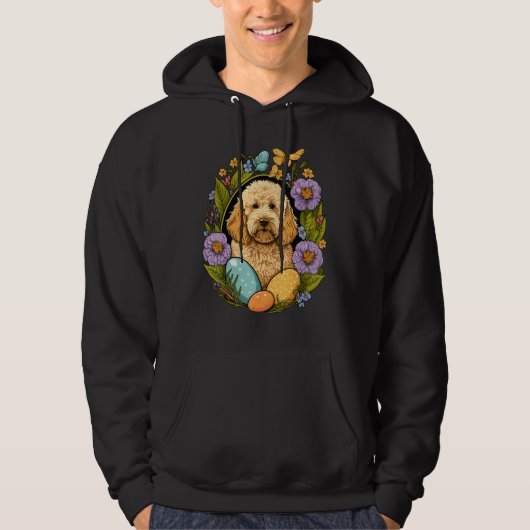 Easter Golden Doodle Bunny Eggs Dog on Easter Gold Hoodie (Voorkant)