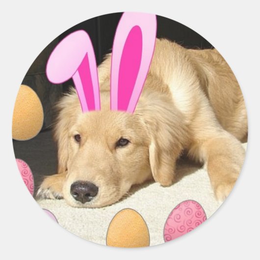 Easter Golden Retriever Ronde Sticker (Voorkant)