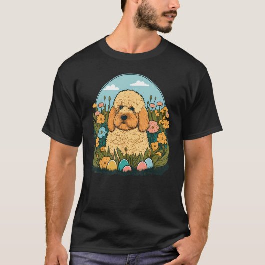 Easter Goldendoodle Bunny Eggs Dog on Easter Golde T-shirt (Voorkant)