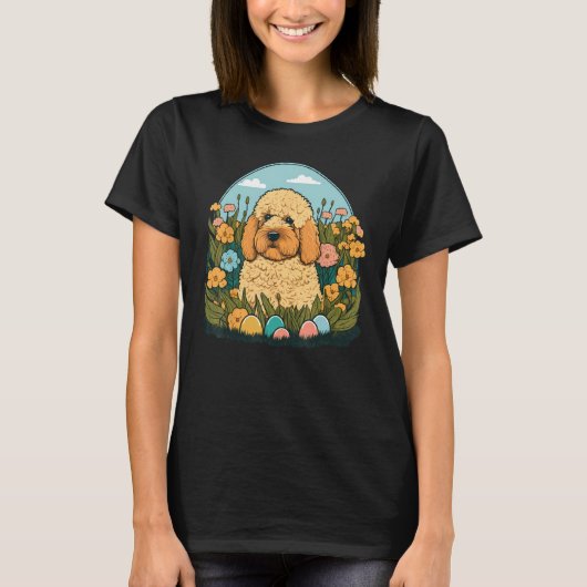 Easter Goldendoodle Bunny Eggs Dog on Easter Golde T-shirt (Voorkant)