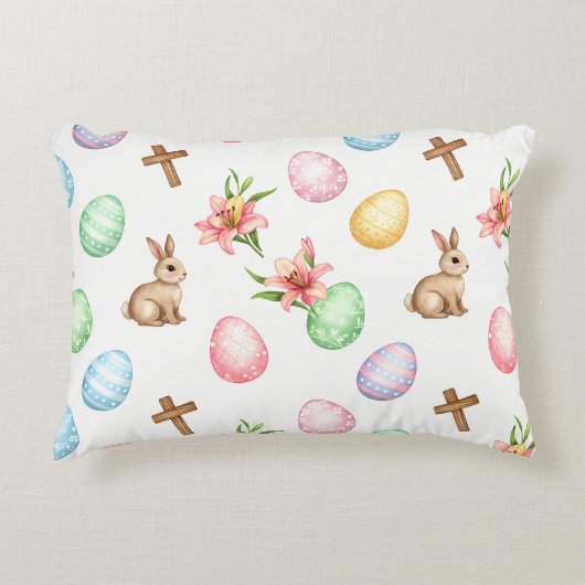 Easter Grace – Seamless Pastel Bunny & Cross Patte Accent Kussen (Voorkant)