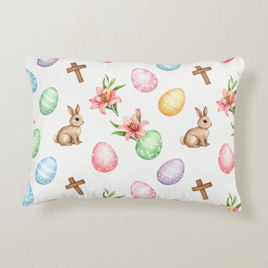 Easter Grace – Seamless Pastel Bunny & Cross Patte Accent Kussen (Achterkant)