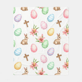 Easter Grace – Seamless Pastel Bunny & Cross Patte Fleece Deken