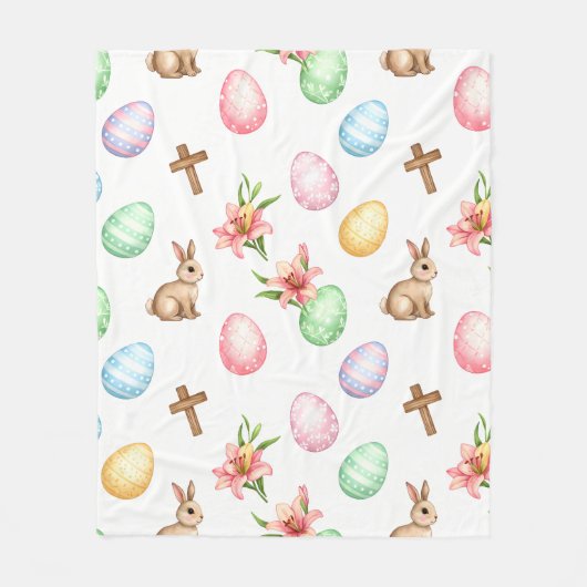 Easter Grace – Seamless Pastel Bunny & Cross Patte Fleece Deken (Voorkant)